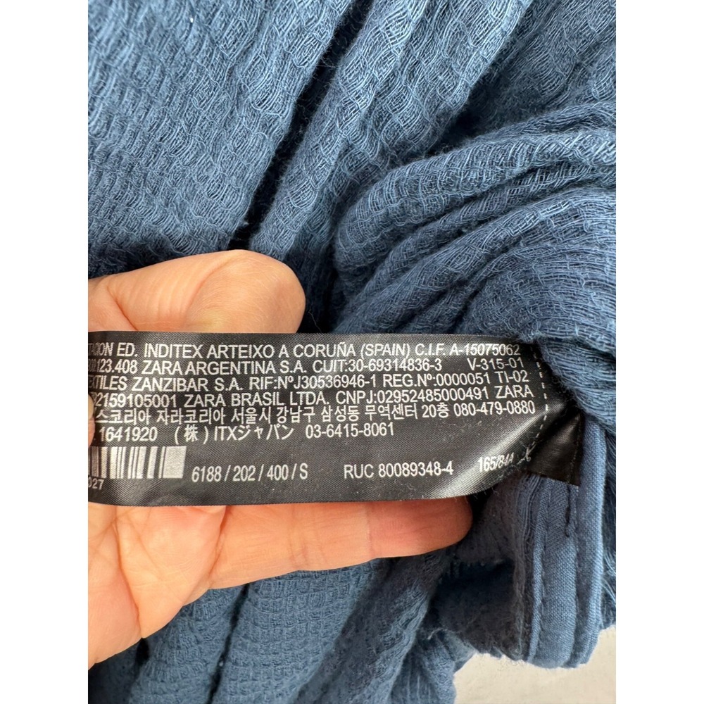 Zara blue kaftan maxi cotton with ruffle gauzy boho beach‎ oversized sz S - Picture 6 of 7